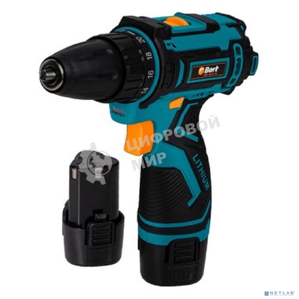 Дрель-шуруповерт Bort BAB-12x2Li-FD, Аккумуляторная, 12В, 2 АКБ