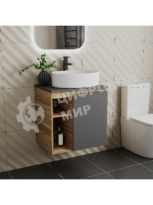 Тумба Bau Dream Blackwood 60 правая, графит, раковина BAU Nimb 50х36, смеситель для раковины высокий Hotel Black, черный