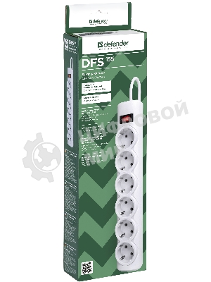 Сетевой фильтр Defender DFS 155 5.0 m, 6 розеток, белый