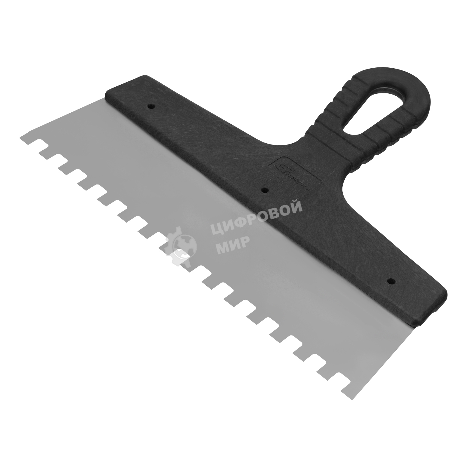 Шпатель из нержавеющей стали Сибртех 250 мм, зуб 8х8 мм, пластмассовая рукоятка