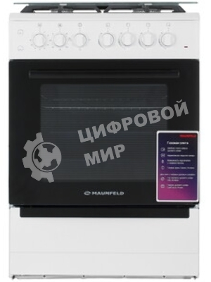 Плита комбинированная Maunfeld MGC60ECW04 белый, газовых конфорок 4 шт, духовка электрическая 65 л, 60 см x 88 см x 65 см