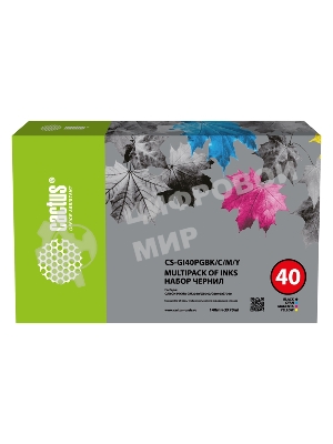Чернила Cactus CS-GI40PGbK/C/M/Y голубой/пурпурный/желтый/черный набор350мл для Canon Pixma G5040/G6040/GM2040