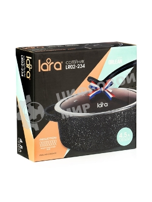 Сотейник Lara LR02-234 серия Orlean 28 см, 4.5 л, мрамор, Bronze, капсульное индукционное дно, крышка