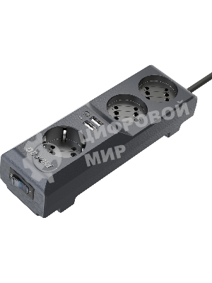Сетевой фильтр Surge protector Pilot 3G 3xGP euro outlets, 10А/2.2 кВа, 2xUSB, 5m, черный