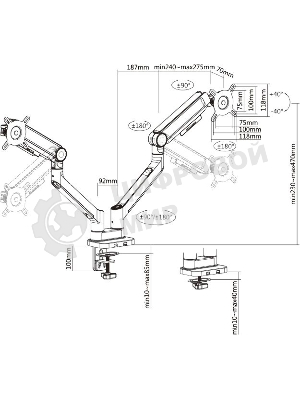 Кронштейн для мониторов Ultramounts UM733BR черный/коричневый 17