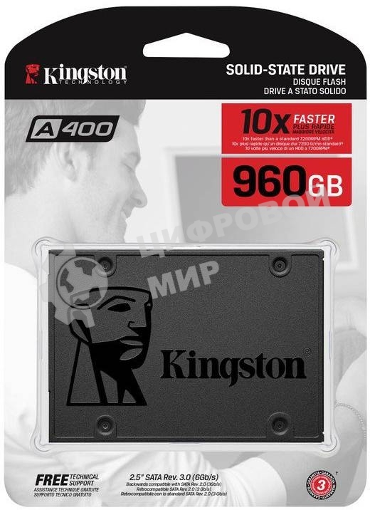 Накопитель SSD Kingston A400, 960Gb, SATA III, 2.5