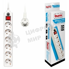 Сетевой фильтр Buro 600SH-1.8-W 1.8 м, 6 розеток, белый, коробка