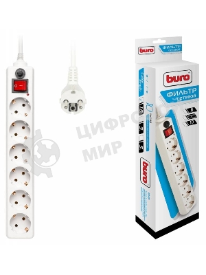 Сетевой фильтр Buro 600SH-1.8-W 1.8 м, 6 розеток, белый, коробка