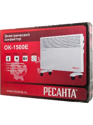 Конвектор электрический Ресанта ОК-1500Е белый, 1500 Вт, 15 м2, термостат, дисплей