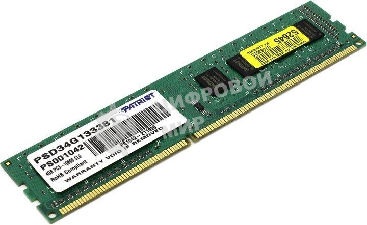 Оперативная память Patriot, DDR3, 4GB (1x4 GB), 1333 MHz, CL9, DIMM