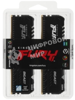 Оперативная память Kingston Fury Beast, DDR4, 16GB (2x8GB), 3200MHz, CL16, DIMM, с радиатором, черный