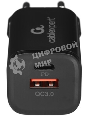 Сетевое зарядное устройство Cablexpert MP3A-PC-43, 30Вт, 3А, быстрая зарядка QC3.0/PD, 2 порта: USB и Type-C, черный, пакет