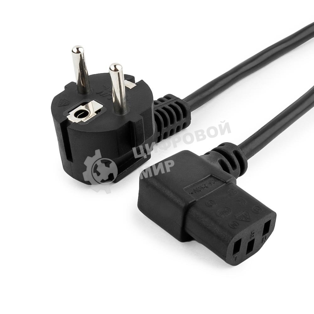Кабель питания Gembird 1.8м, VDE(0.75мм), черный, угловой разъем, с зазем., пакет