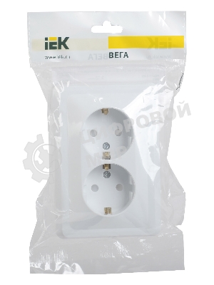 Розетка 2-м СП Вега РСш12-3-ВБ с заземл. контактом и защ. штор 16А белый IEK ERV24-K01-16-DM