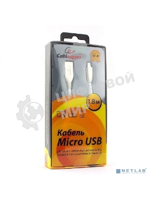 Кабель USB2.0 Cablexpert CC-G-mUSB01W-1.8M, AM/microB, серия Gold, 1.8м, белый, блистер