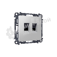 Комплект механизма компьютерной двойной розетки RJ-45 (8P8C) CAT6 с автоматической защитной шторкой ALFA Серебро глянец QUANT (AP4121, VM189) MA412110
