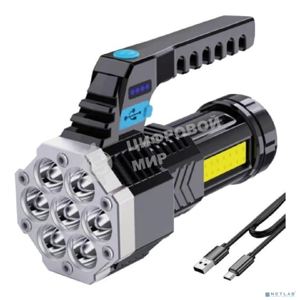 Фонарь Ultraflash LED53404 (фонарь акк 4В, черный, 7LED+COB, 3 Вт, 4 реж, USB, бокс са)