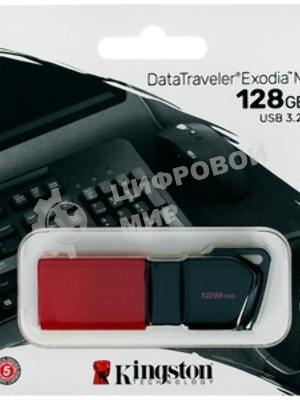 Флешка USB Kingston DataTraveler Exodia M (DTXM/128Gb), 128Gb, USB 3.2 Gen 1, R/W 150/60, черный/красный