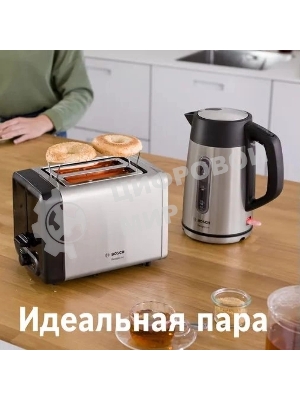 Тостер Bosch TAT4P420 нержавеющая сталь, 970 Вт, 2 слота