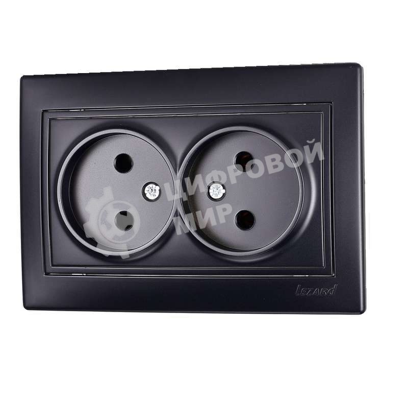 Розетка 2-м СП Мира 16А IP20 без заземл. со вставкой керамика черный бархат LEZARD 701-4242-128