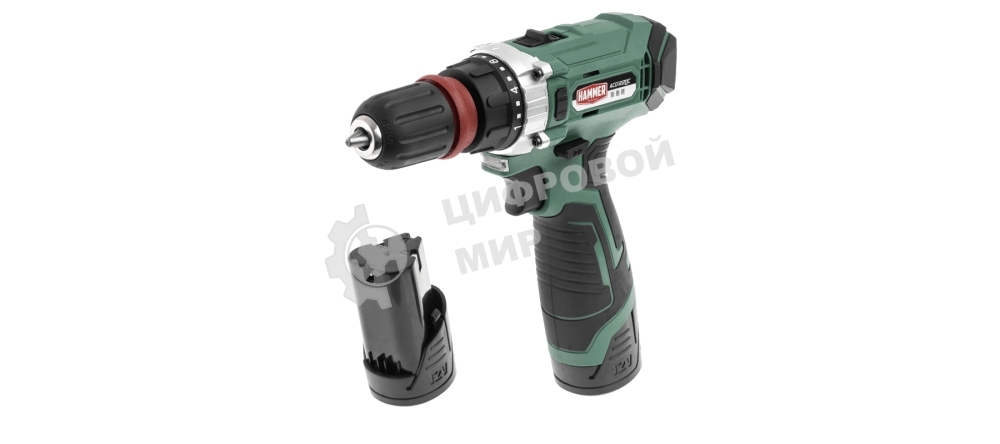 Дрель-шуруповерт аккумуляторная Haммer ACD122QC, Аккумуляторная, 12В, 2 АКБ, Кейс