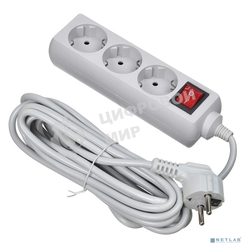 Сетевой фильтр Buro 300SL-5-G 5 м, 3 розетки, серый (пакет ПЭ)