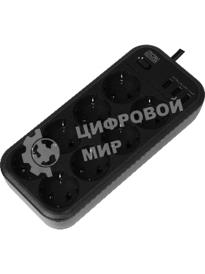 Сетевой фильтр Powercom SP-08 USB03AB 1,8 m 1.8м, 8 розеток, черный, коробка