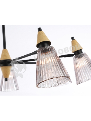 Люстра Ambrella light LH58116/7 BK/LW/SM черный/светлое дерево/дымчатый E14*7 max 40W D750*390