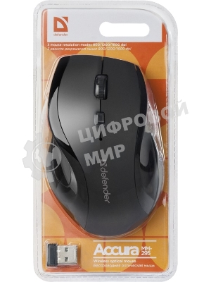 Мышь беспроводная Defender Accura MM-295 черный, 1600 dpi, радиоканал, USB, кнопки - 6