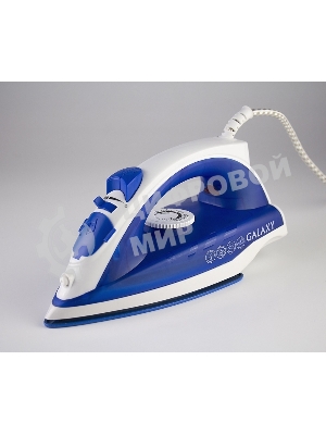 Утюг Galaxy Line GL 6121, синий, паровой, 1600 Вт, керамическое покрытие подошвы, указатель максимального уровня воды, индикатор нагрева, вертикальное отпаривание, паровой удар, функция увлажнения, защита от перегрева, резервуар для воды 470 мл, подача пара до 50 г/мин, паровой удар до 230 г/мин