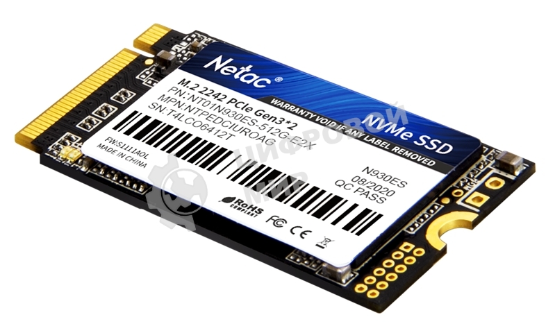 Накопитель SSD Netac N930ES, 512Gb, PCIe 3.1 x2, M.2 2242, NVMe, R/W 1650/1500
