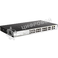 Коммутатор настраиваемый L2 D-Link DGS-1210-28MP/F4A с 24 портами 10/100/1000Base-T и 4 комбо-портами 100/1000Base-T/SFP (24 порта PoE 802.3af/at, PoE-бюджет 370 Вт)