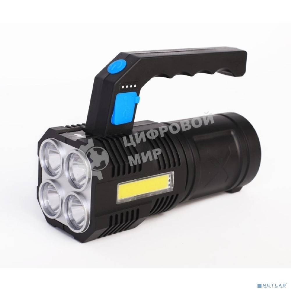 Фонарь Ultraflash LED53766 (фонарь акк 4В, черный, 4LED+COB, 3 Вт, 4 реж, USB, бокс са)