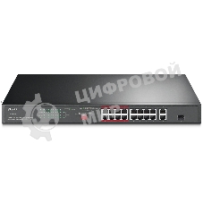 Коммутатор TP-Link 16-port 10/100Mbps + 2-port Gigabit unmanaged switch with 16 PoE+ ports, compliant with 802.3af/at PoE, 150W PoE budget,  support 250m Extend Mode, priority mode and Isolation mode, rackmount, plug and play.