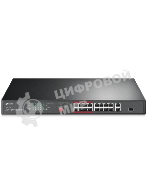 Коммутатор TP-Link 16-port 10/100Mbps + 2-port Gigabit unmanaged switch with 16 PoE+ ports, compliant with 802.3af/at PoE, 150W PoE budget,  support 250m Extend Mode, priority mode and Isolation mode, rackmount, plug and play.