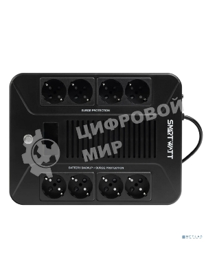 Источник бесперебойного питания SMARTWATT UPS SAFE PRO LCD 800 черный 800/480 ВА/Вт, напольный/настенный, линейно-интерактивный, LCD дисплей, Shuko CEE7/4 - 8 шт. (4 шт. с резервным питанием, 4 шт. - сетевой фильтр)