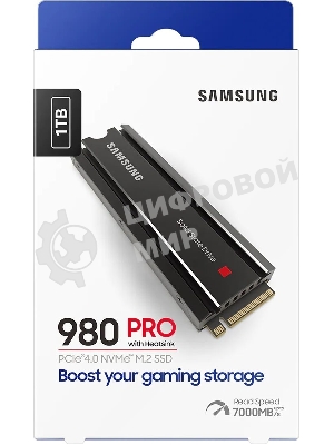 Накопитель SSD Samsung 980 PRO, 1TB, PCIe 4.0 x4, M.2 2280, NVMe, R/W 7000/5000, с радиатором