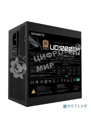Блок питания Gigabyte GP-UD1000GM PG5 RTL, 1000Вт, 80 PLUS Gold, 120мм, модульный, черный