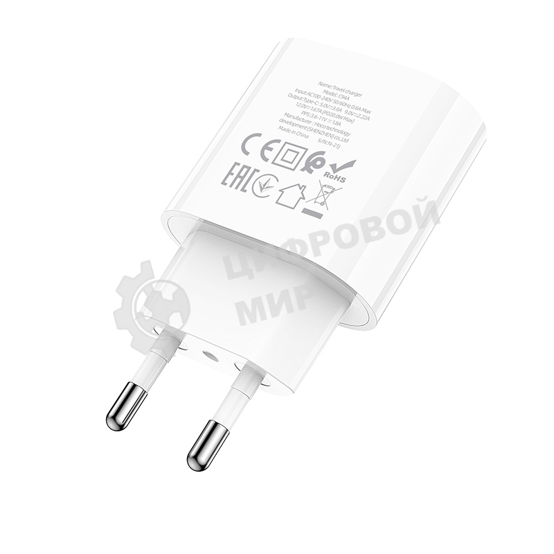 Сетевое зарядное устройство Hoco 20Вт, 3А, QC3.0/PD, 1хType-C, C94A, белый, коробка