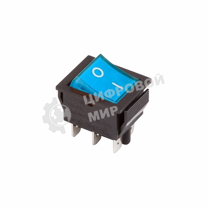 Выключатель клавишный Rexant 250V 15А (6с) ON-ON синий с подсветкой