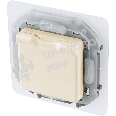 Розетка 2К+З IP44 с крышкой и шторками немецкий стандарт 16А 250 В слоновая кость