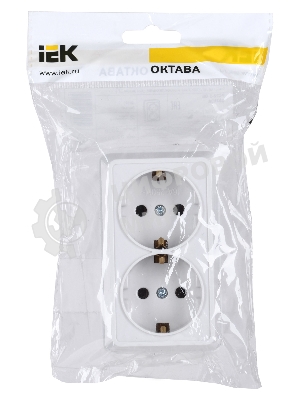 Розетка IEK ERO21-K01-16-DC РС22-3-ОБ 2местн. с з/к 16А откр.уст. ОКТАВА (белый)