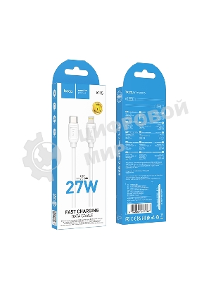 Кабель USB2.0 Hoco Type-C/Lightning, 2.4А, 27Вт, X115, 1м, белый, коробка