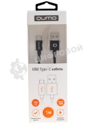 Кабель Qumo Type-С кабель, 1м, USB 2.0, 5В, 5А, 25Вт, тканевая оплетка, стальной коннектор, черный