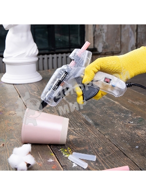 Пистолет клеевой Rexant, 60 Вт, Ø11 мм, ПРОЗРАЧНЫЙ корпус, с кнопкой, блистер