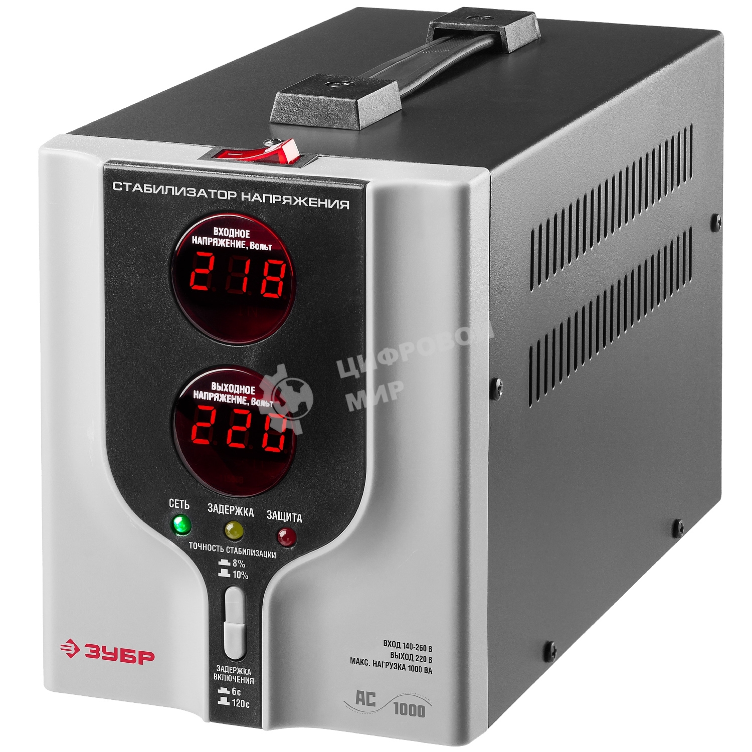 Стабилизатор напряжения 1000 ВА, 140-260 В, 8% ЗУБР АС 1000 профессиональный