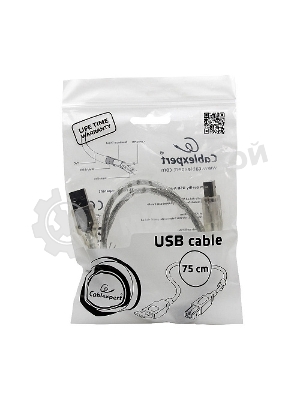 Кабель Cablexpert USB2.0 Pro, AM/BM, 0,75м, экран, 2 феррит.кольца, прозрачный (CCF-USB2-AMBM-TR-0.75M)