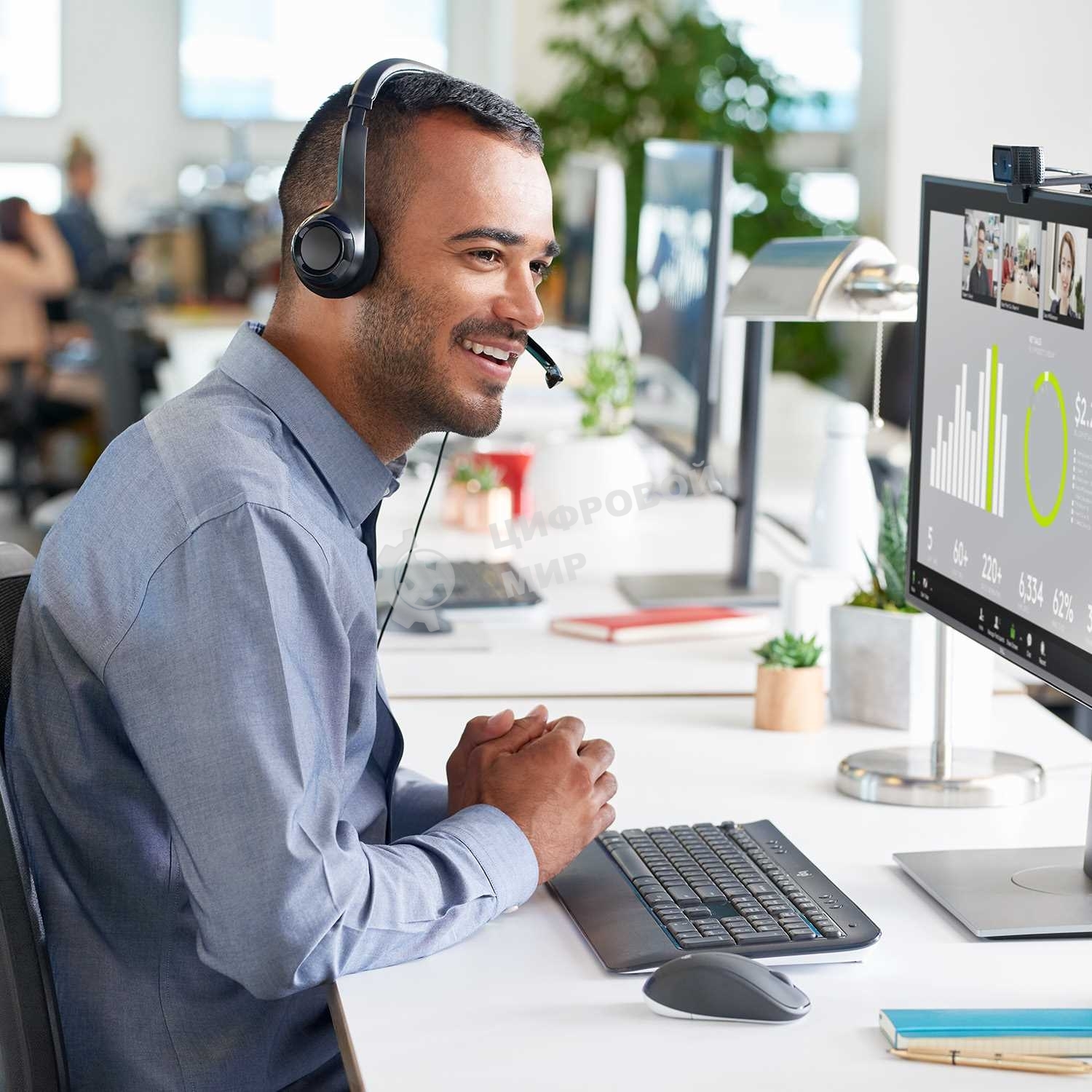 Гарнитура проводная Logitech Headset H390 USB черный