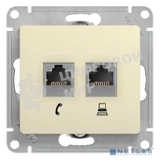 Механизм розетки комп. 2-м Glossa RJ45+RJ45 кат. 5е беж. SchE GSL000285KK