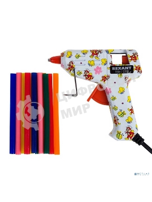 Клеевой пистолет Rexant, 15 Вт, Ø7 мм + набор цветных стержней 12 шт, блистер